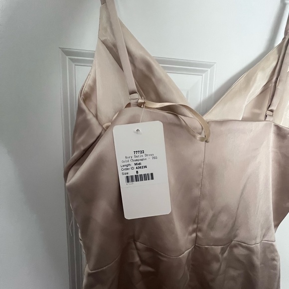 Revelry Rory Midi Gold Champagne Satin Dress - NEW WITH TAGS!!! - Picture 7 of 8